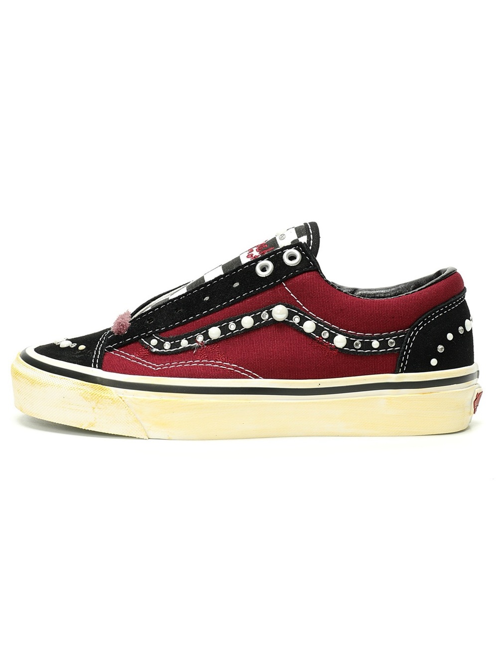 Vans Burgundy and Black Low-Top Skate Sneaker with Stud Accents